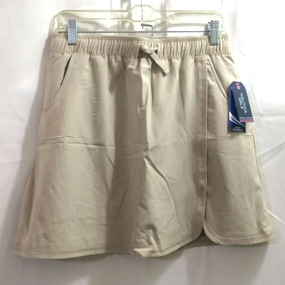NEW Nautica Girls 12.5 Plus Beige School Uniform Skort NWT Stretch Scooter